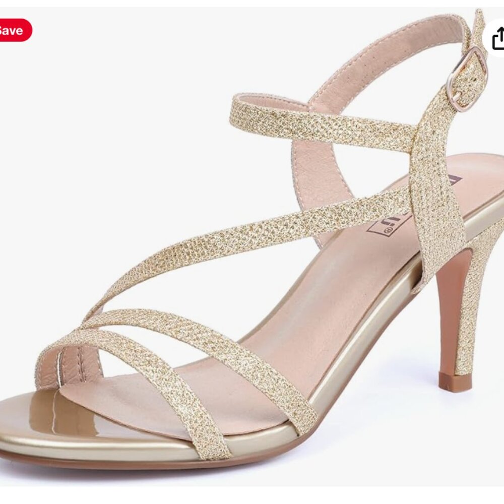 IDIFU Women's Gold Glitter Strappy Evening Sandals